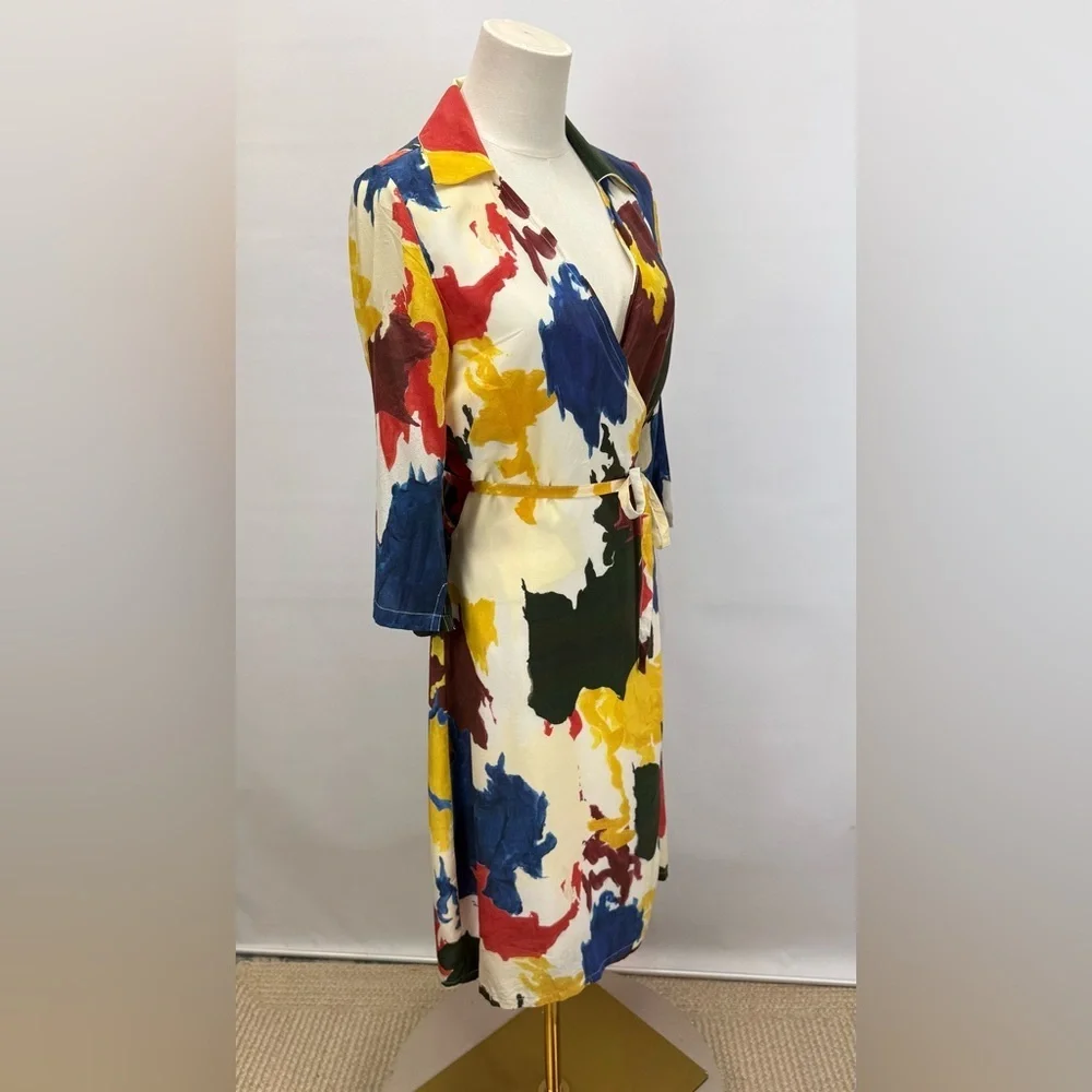 WRAY Multi color 100% Silk Expressionist wrap Dress size XS - Picture 9 of 15